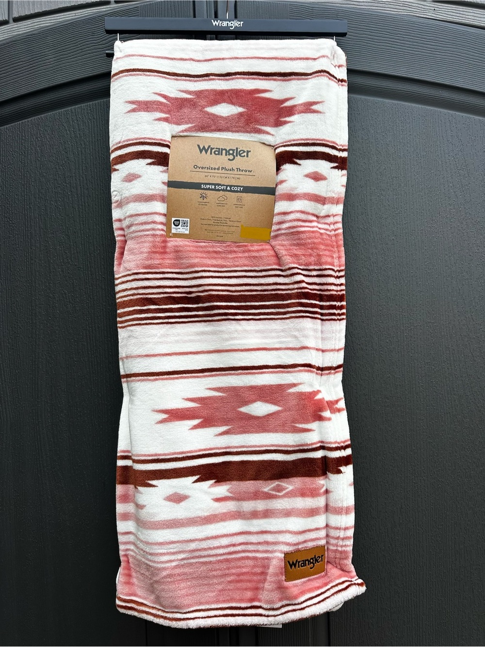 Wrangler Plush Throw Blanket - Rose/White Southwestern Stripe